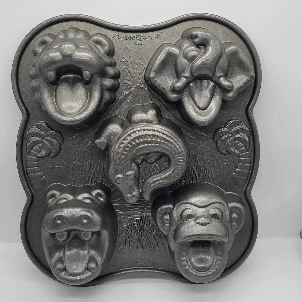 Nordic Ware Hungry Animals Cake Mold Hippo Monkey Lion Cast Aluminum Nordicware